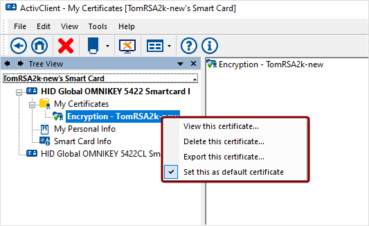 User Certificate Right-Click Menu User Certificate Right-Click Menu